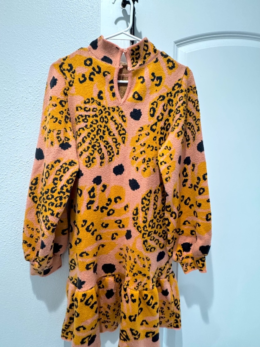 Farm Rio Anthropologie Leopard Print Mock Neck Sweater Dress
